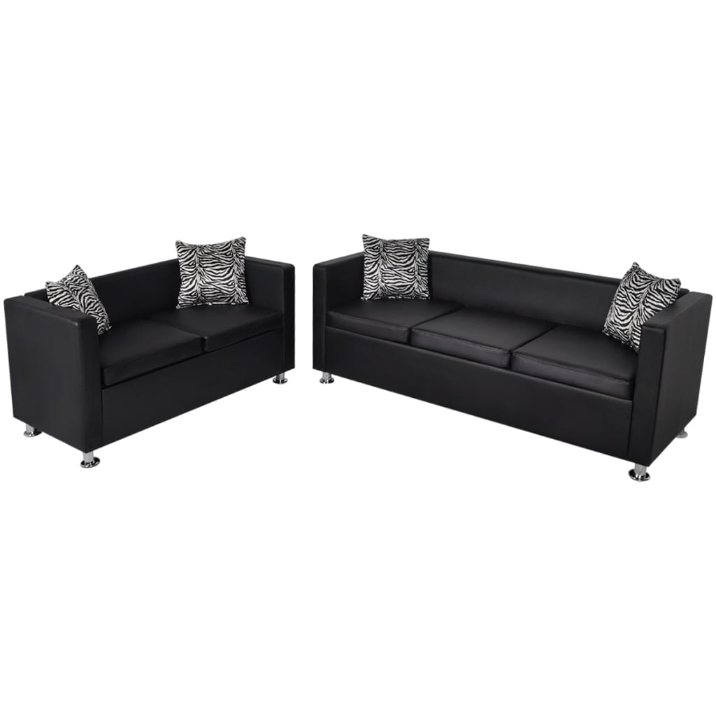 vidaXL Sofa-Set Kunstleder 3-Sitzer und 2-Sitzer Schwarz