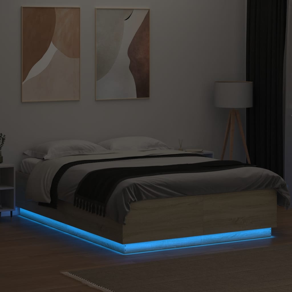 vidaXL Bettgestell mit LED Sonoma-Eiche 150x200 cm Holzwerkstoff
