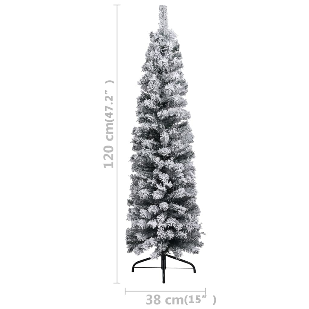 vidaXL Weihnachtsbaum Schlank mit Beleuchtung Kugeln Schnee Grün 120cm