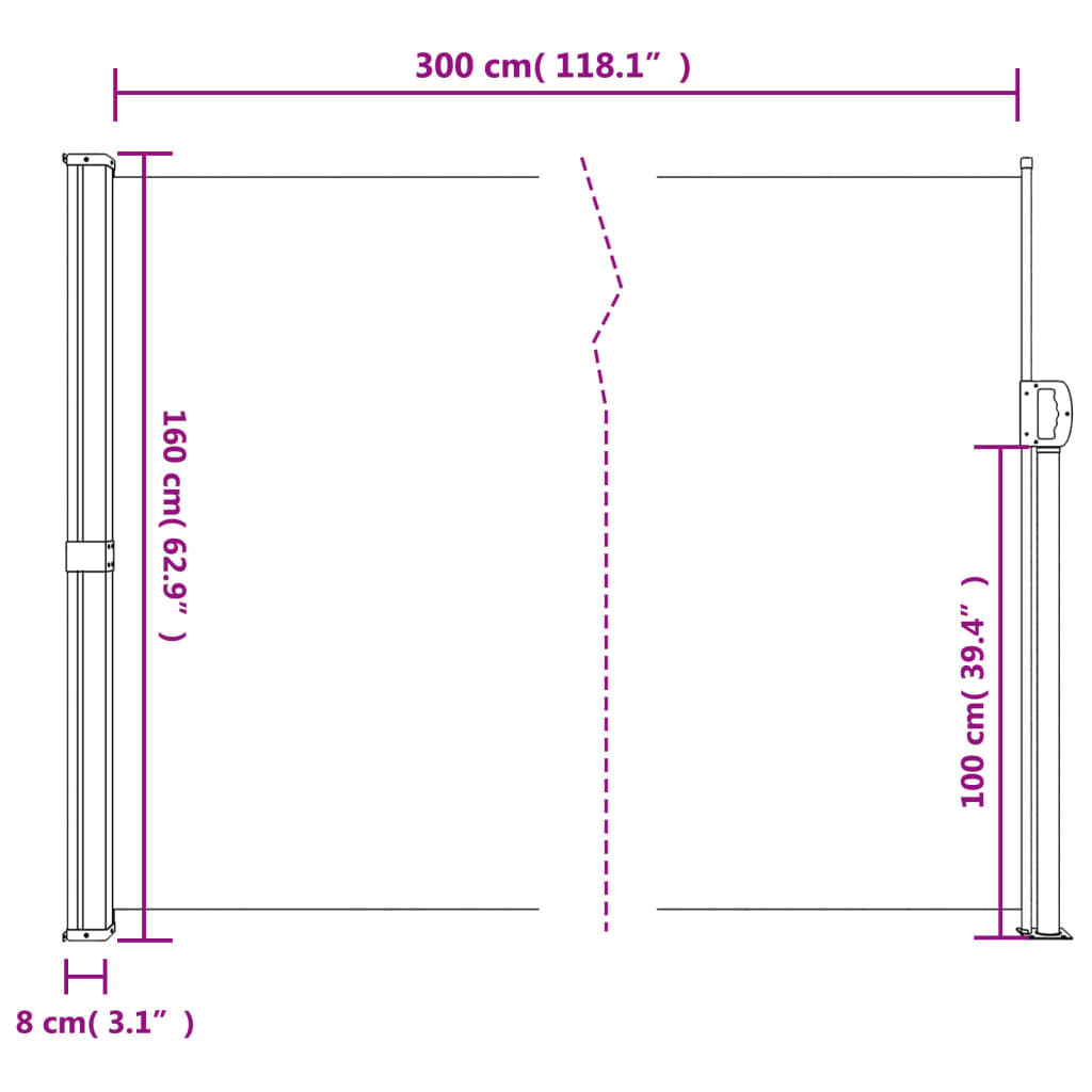 vidaXL Seitenmarkise Ausziehbar Creme 160x300 cm