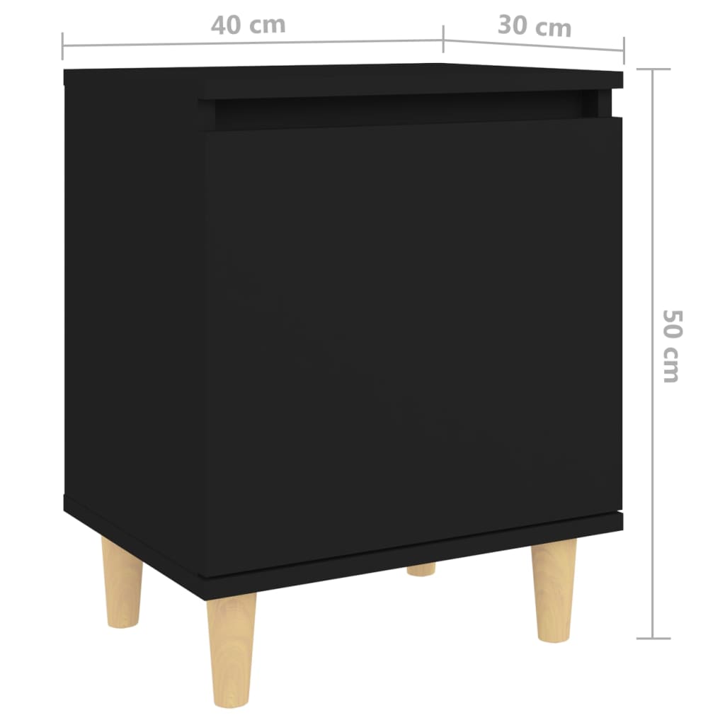 vidaXL Nachttisch mit Massivholz-Beinen Schwarz 40x30x50 cm