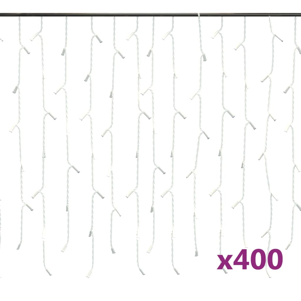 vidaXL LED-Vorhang mit Eiszapfen 10 m 400 LED 8 Funktionen Kaltweiß