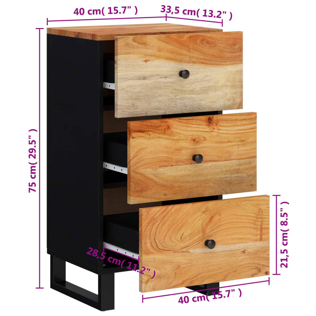 vidaXL Sideboard mit 3 Schubladen 40x33,5x75 cm Massivholz Akazie