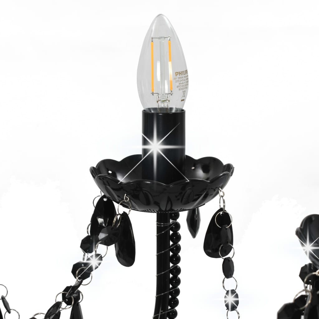 vidaXL Kronleuchter mit Perlen Schwarz 12 × E14-Fassungen