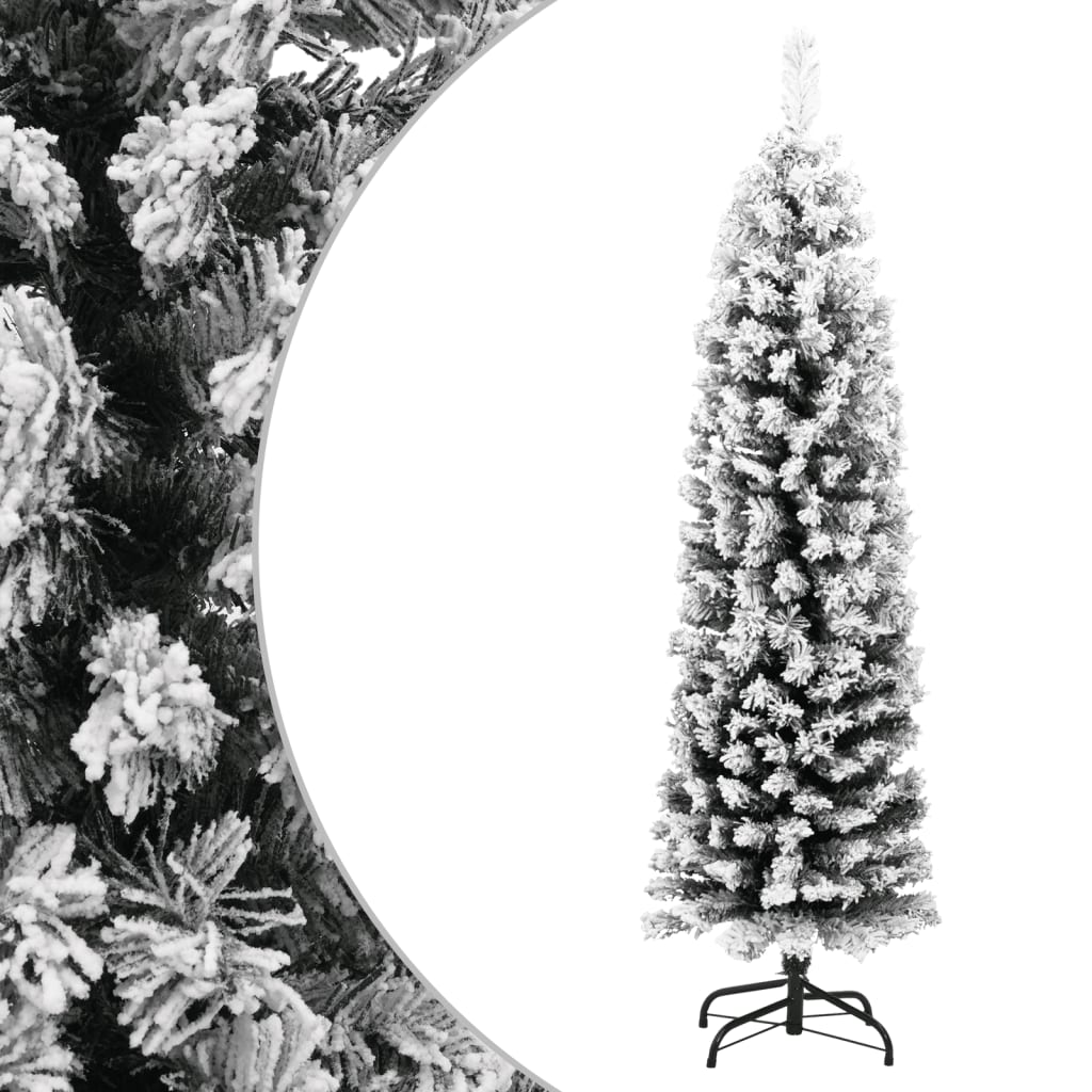 vidaXL Künstlicher Weihnachtsbaum Schlank mit Schnee Grün 150 cm PVC