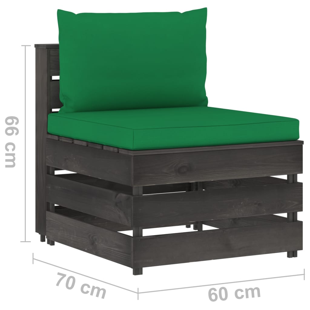 vidaXL 3-Sitzer Outdoor-Sofa mit Kissen Grau Imprägniertes Kiefernholz