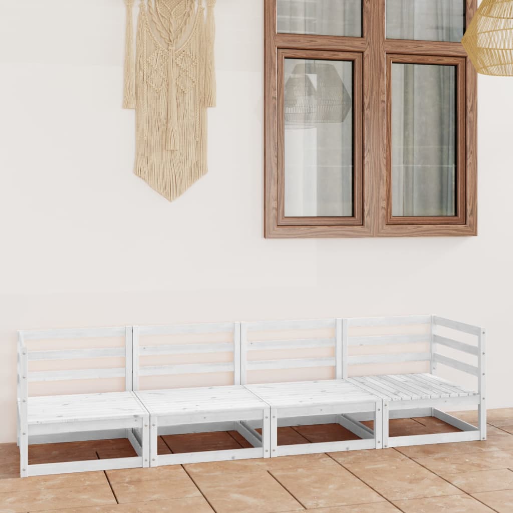 vidaXL Outdoor-Sofa 4-Sitzer Weiß Massivholz Kiefer