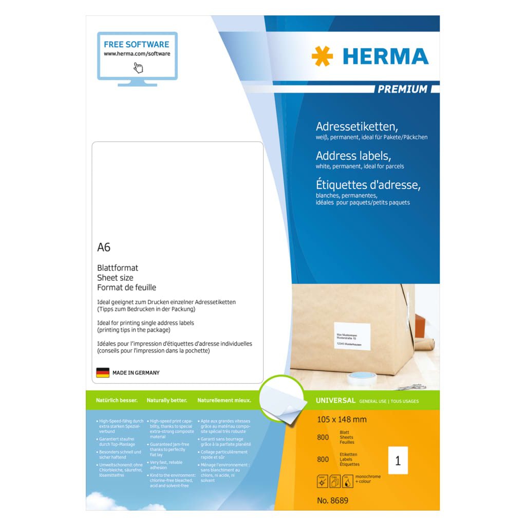 HERMA Adressetiketten Permanent Haftend A6 105x148 mm 800 Blätter Weiß