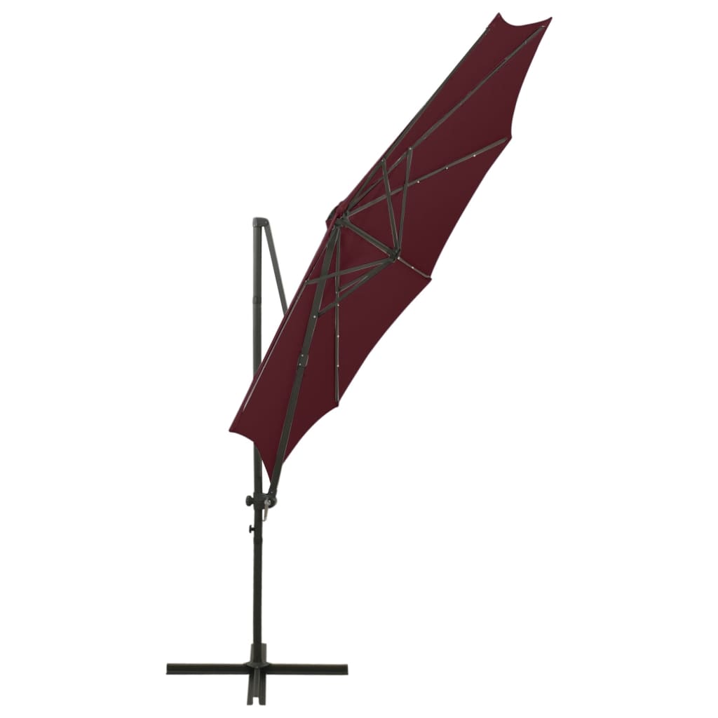 vidaXL Ampelschirm mit Mast und LED Bordeauxrot 300 cm