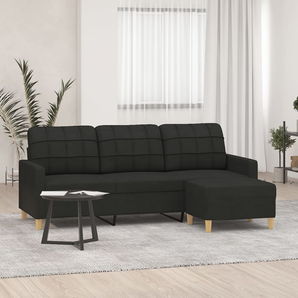 vidaXL 3-Sitzer-Sofa mit Hocker Schwarz 180 cm Stoff