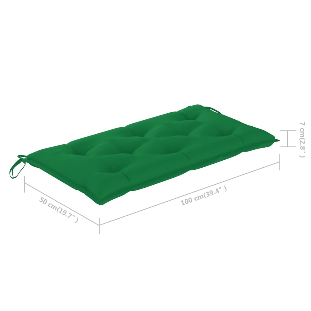vidaXL Gartenbank mit Grüner Auflage 112 cm Massivholz Teak