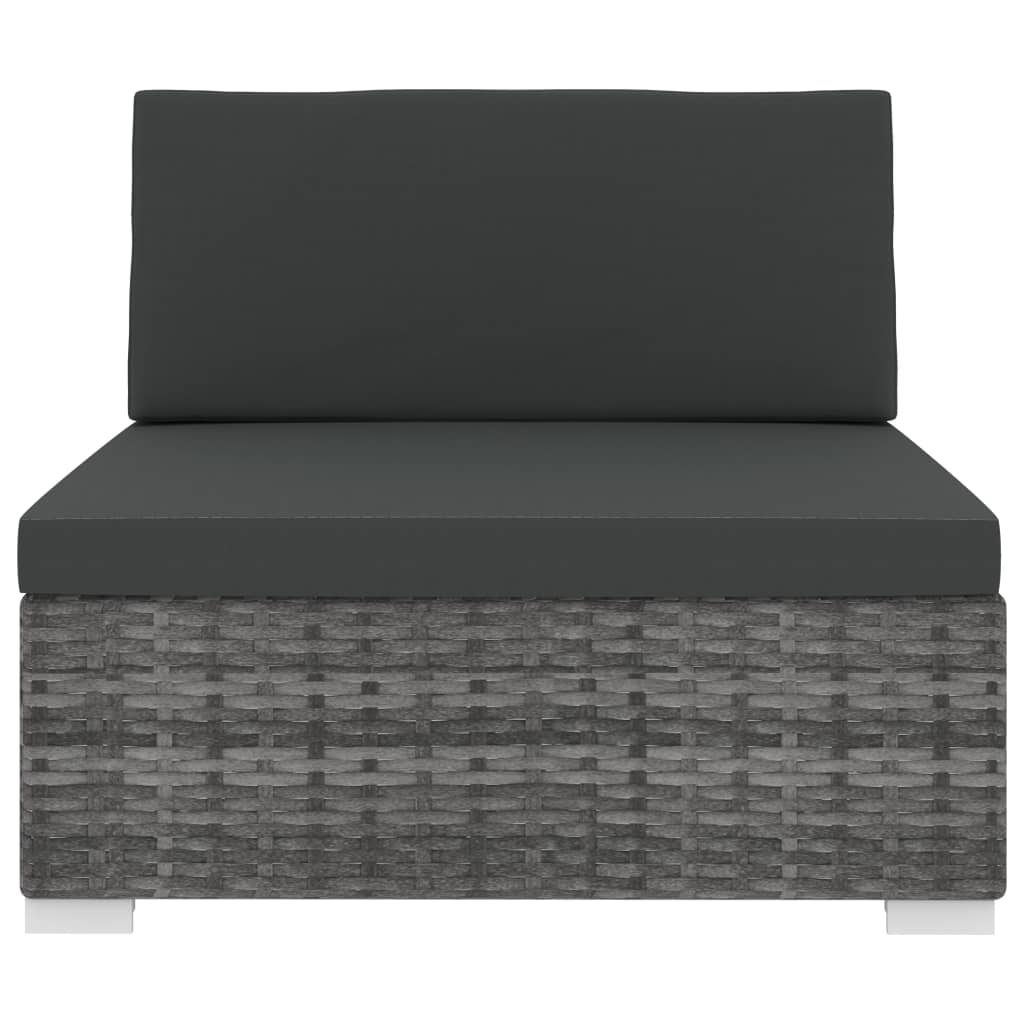 vidaXL Modular-Sofa-Mittelteil 1 Stk. + Auflagen Poly Rattan Grau