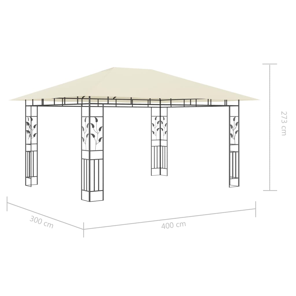 vidaXL Pavillon mit Moskitonetz & LED-Lichterkette 4x3x2,73m Cremeweiß