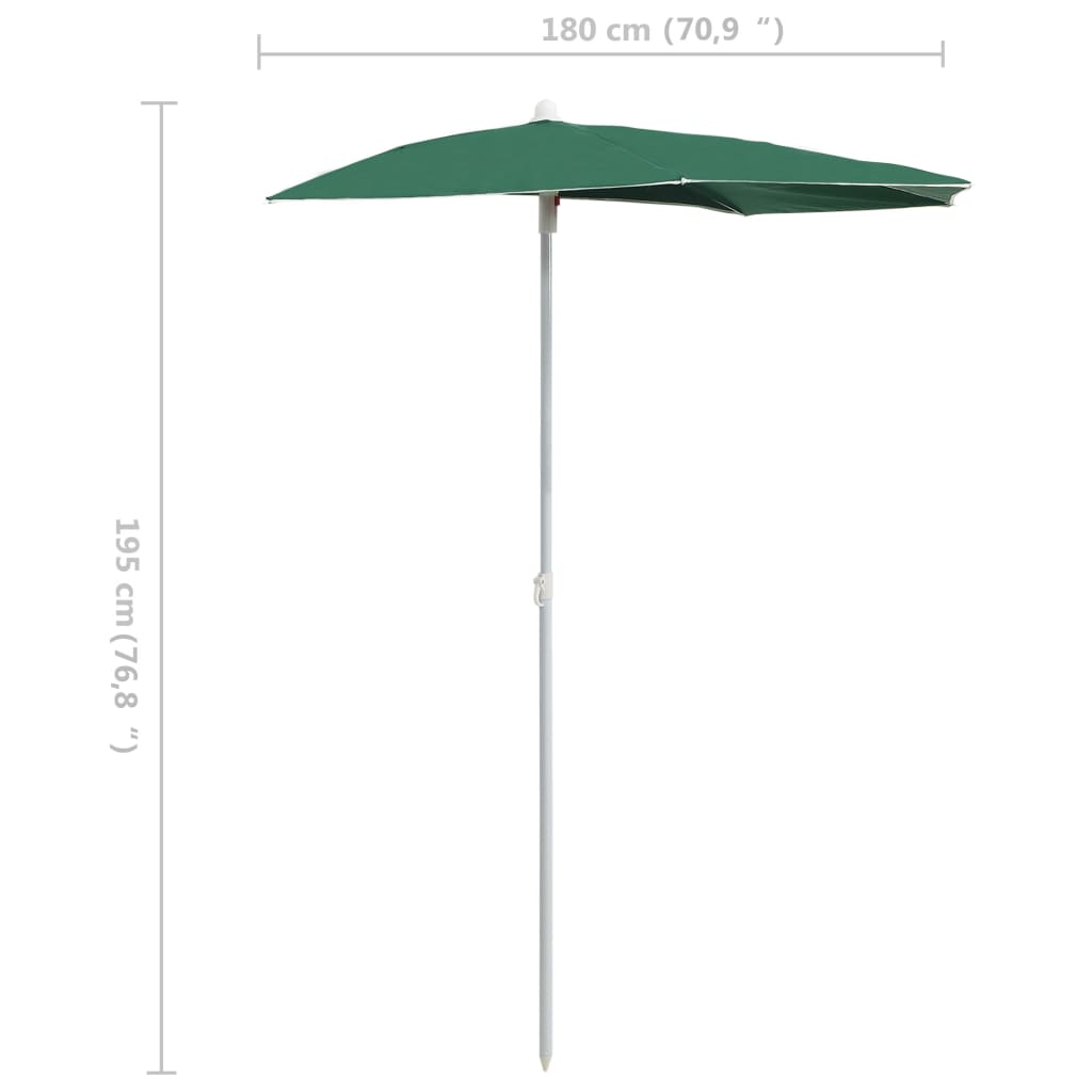 vidaXL Halb-Sonnenschirm mit Mast 180x90 cm Grün