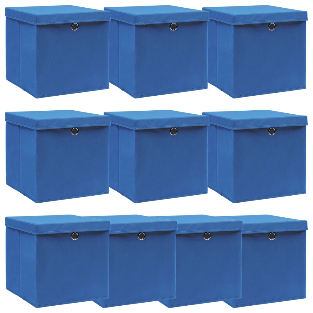 vidaXL Aufbewahrungsboxen mit Deckeln 10 Stk. Blau 32x32x32 cm Stoff