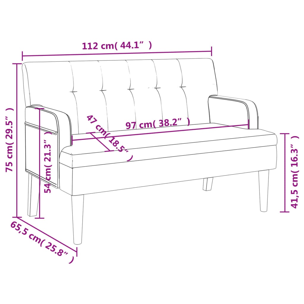 vidaXL Sitzbank mit Rückenlehne Schwarz 112x65,5x75 cm Kunstleder