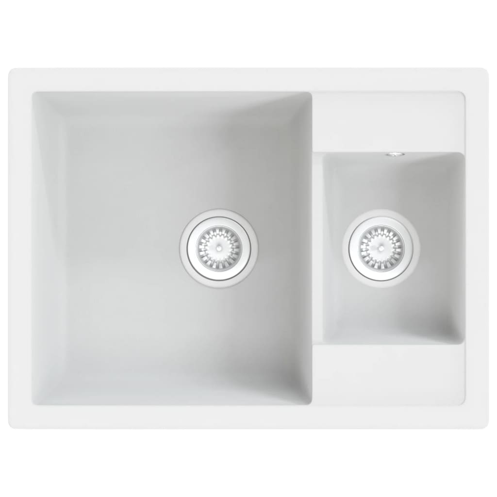 vidaXL Küchenspüle mit Überlauf Doppelbecken Weiß Granit