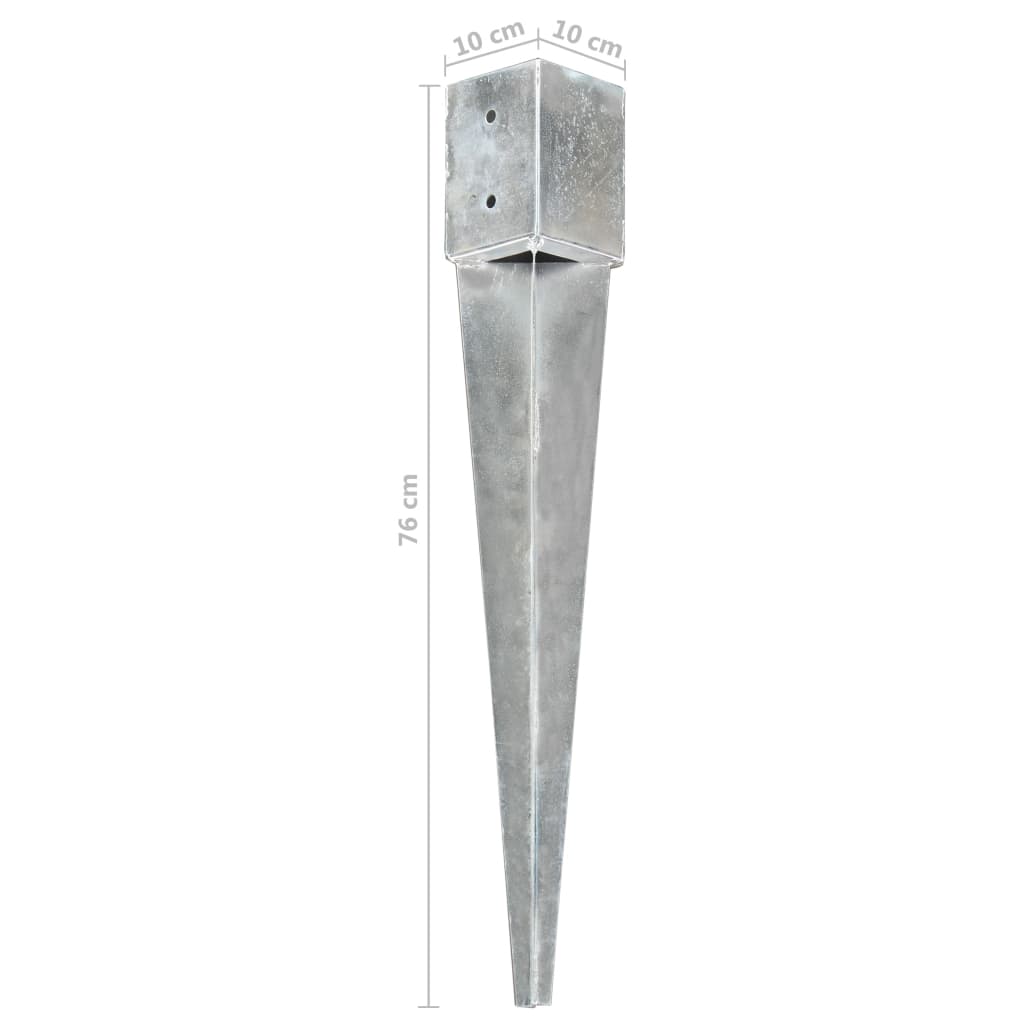 vidaXL Erdspieße 2 Stk. Silbern 10×10×76 cm Verzinkter Stahl