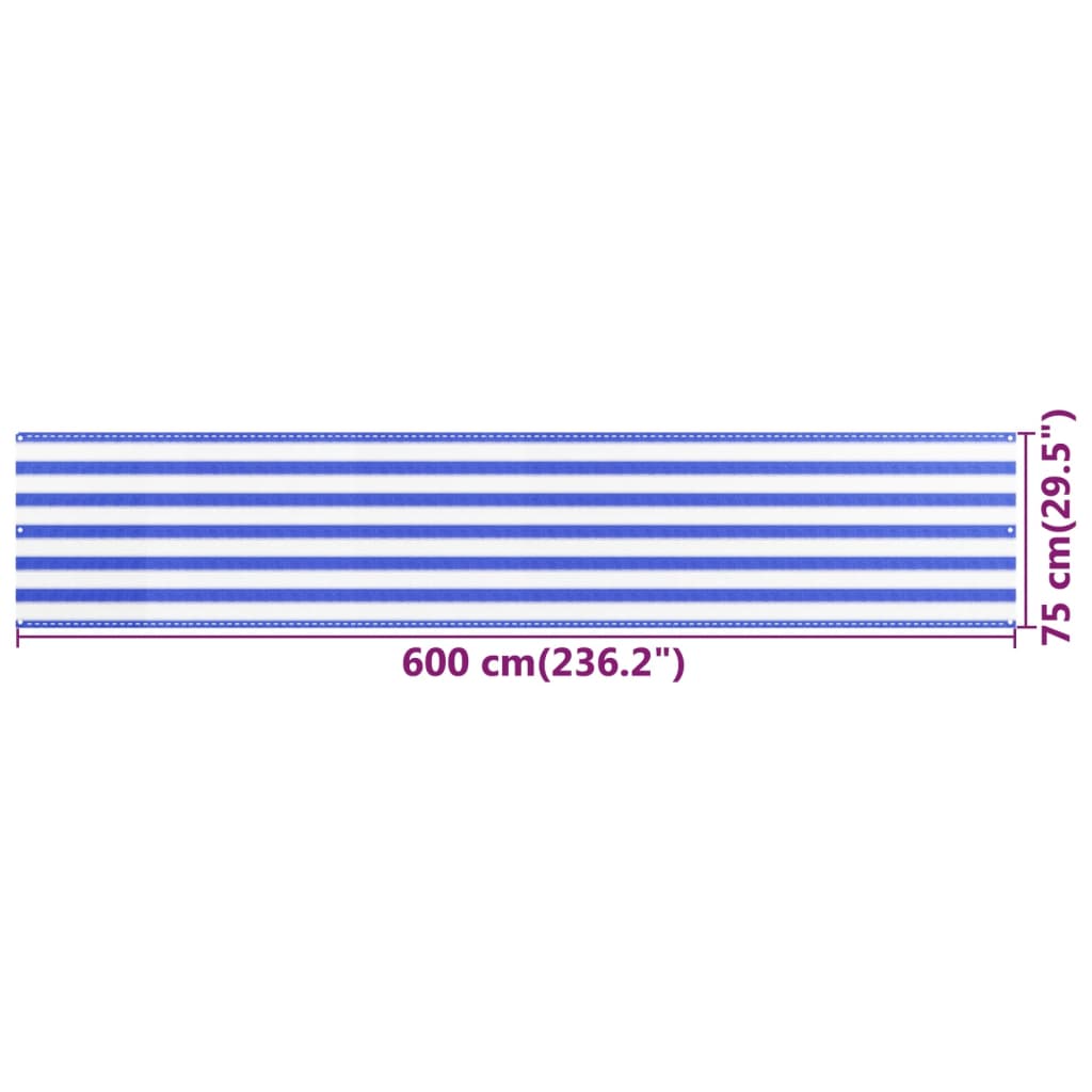 vidaXL Balkon-Sichtschutz Blau und Weiß 75x600 cm HDPE