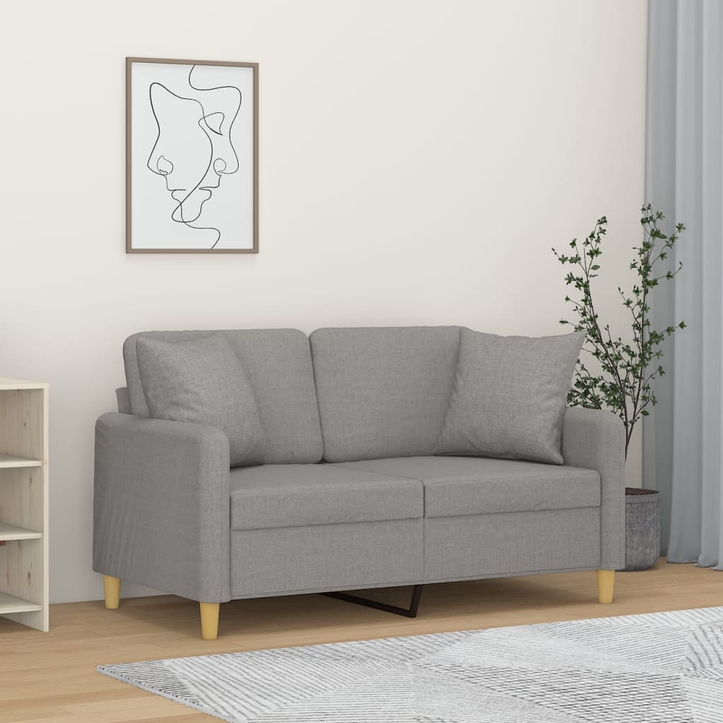 vidaXL 2-Sitzer-Sofa mit Kissen Hellgrau 120 cm Stoff