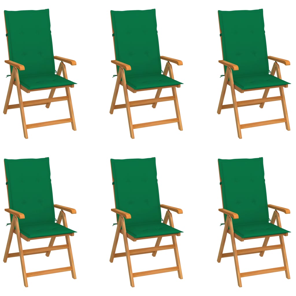 vidaXL Gartenstühle 6 Stk. mit Grünen Kissen Massivholz Teak
