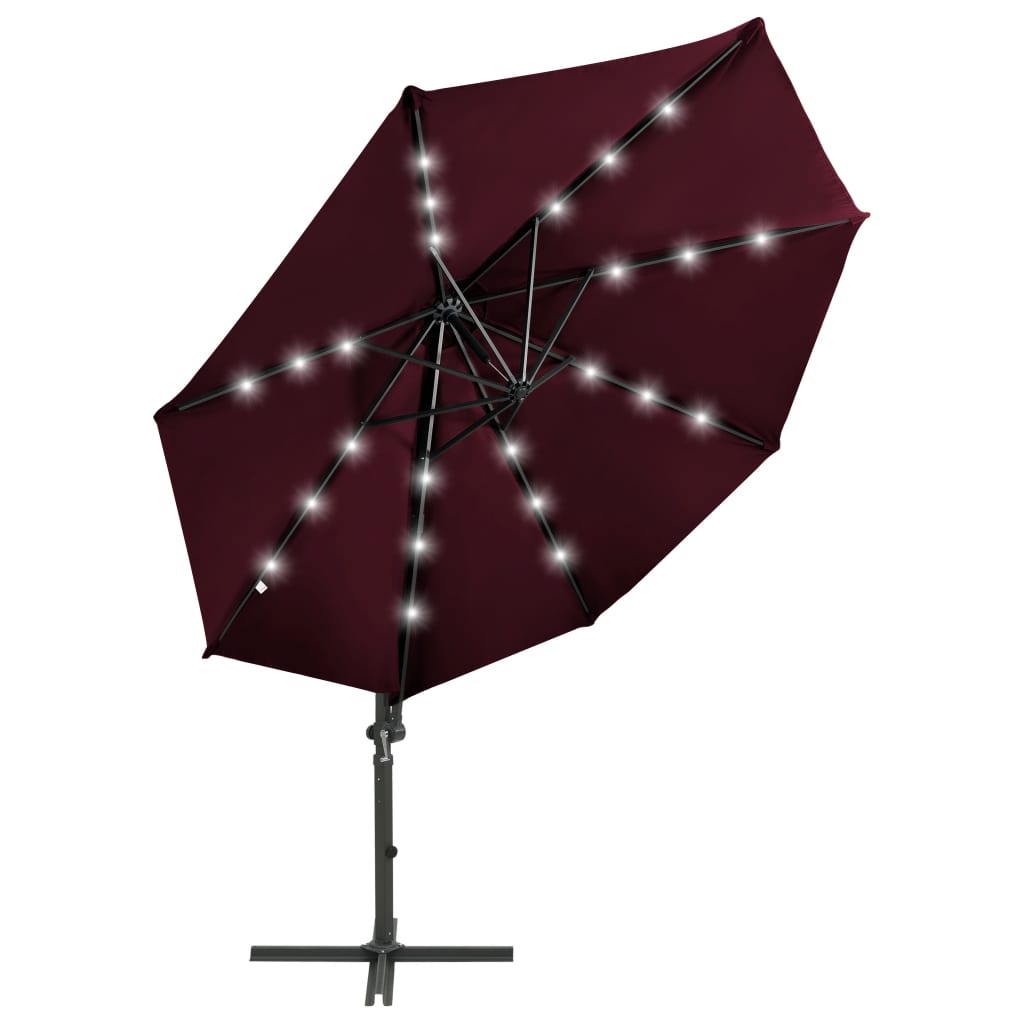 vidaXL Ampelschirm mit Mast und LED-Beleuchtung Bordeauxrot 300 cm