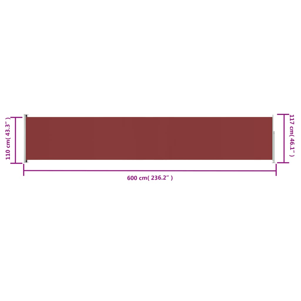 vidaXL Seitenmarkise Ausziehbar 117x600 cm Rot