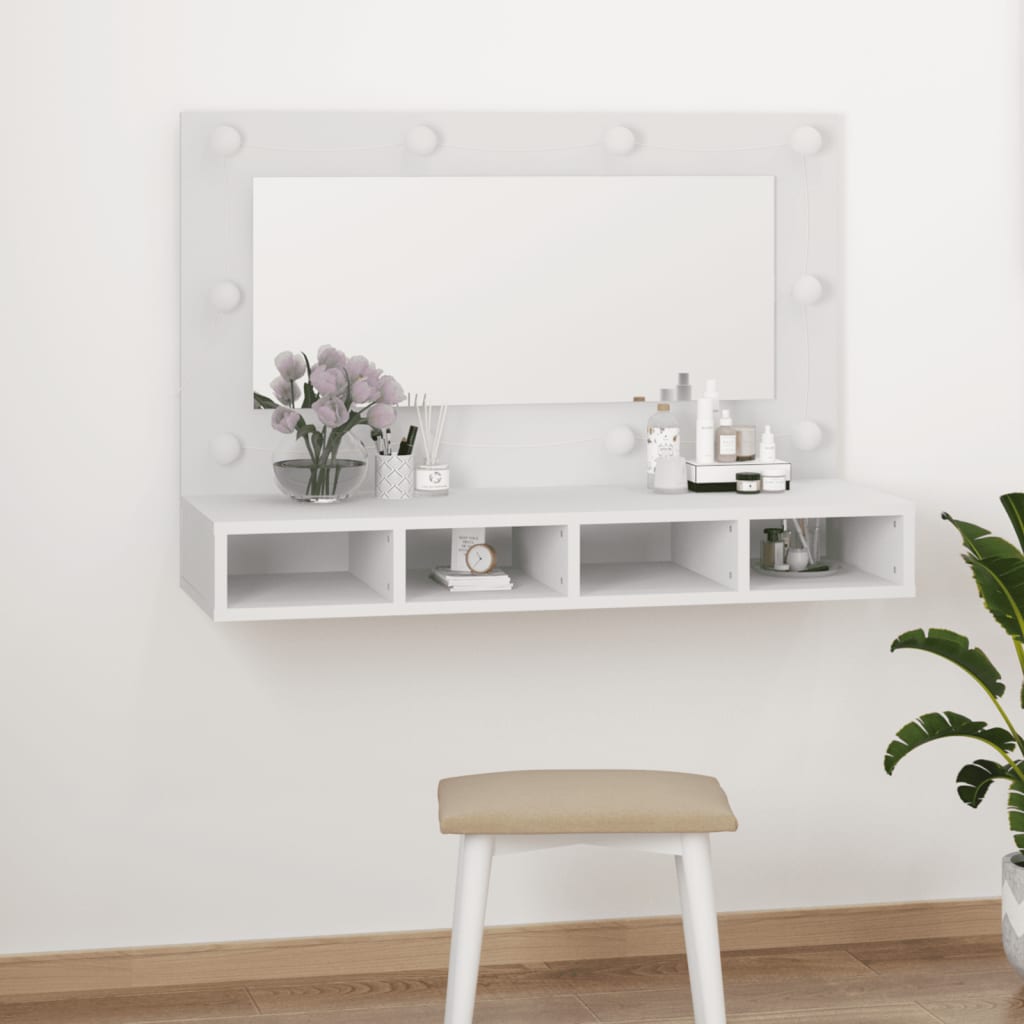 vidaXL Spiegelschrank mit LED Weiß 90x31,5x62 cm