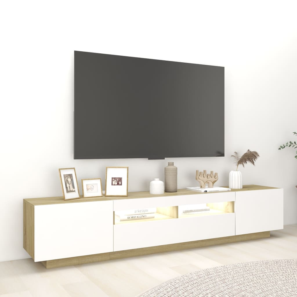 vidaXL TV-Schrank mit LED-Leuchten Weiß Sonoma-Eiche 200x35x40 cm