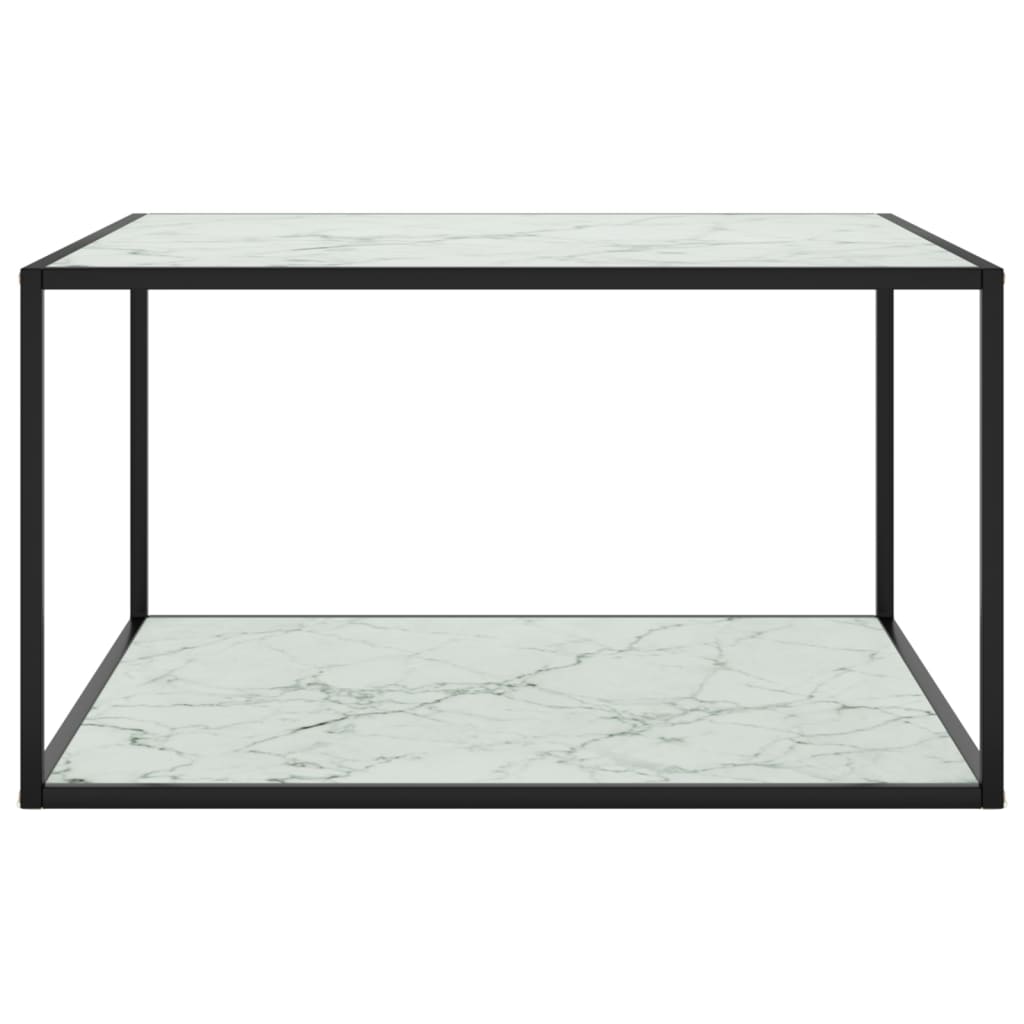 vidaXL Couchtisch Schwarz mit Weißem Glas Marmor-Optik 90x90x50 cm