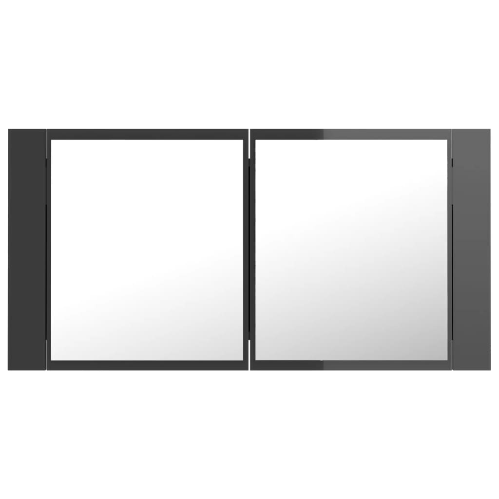 vidaXL LED-Bad-Spiegelschrank Hochglanz-Grau 90x12x45 cm Acryl