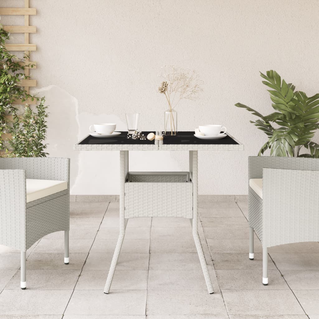 vidaXL Gartentisch mit Glasplatte Weiß 80x80x75 cm Poly Rattan