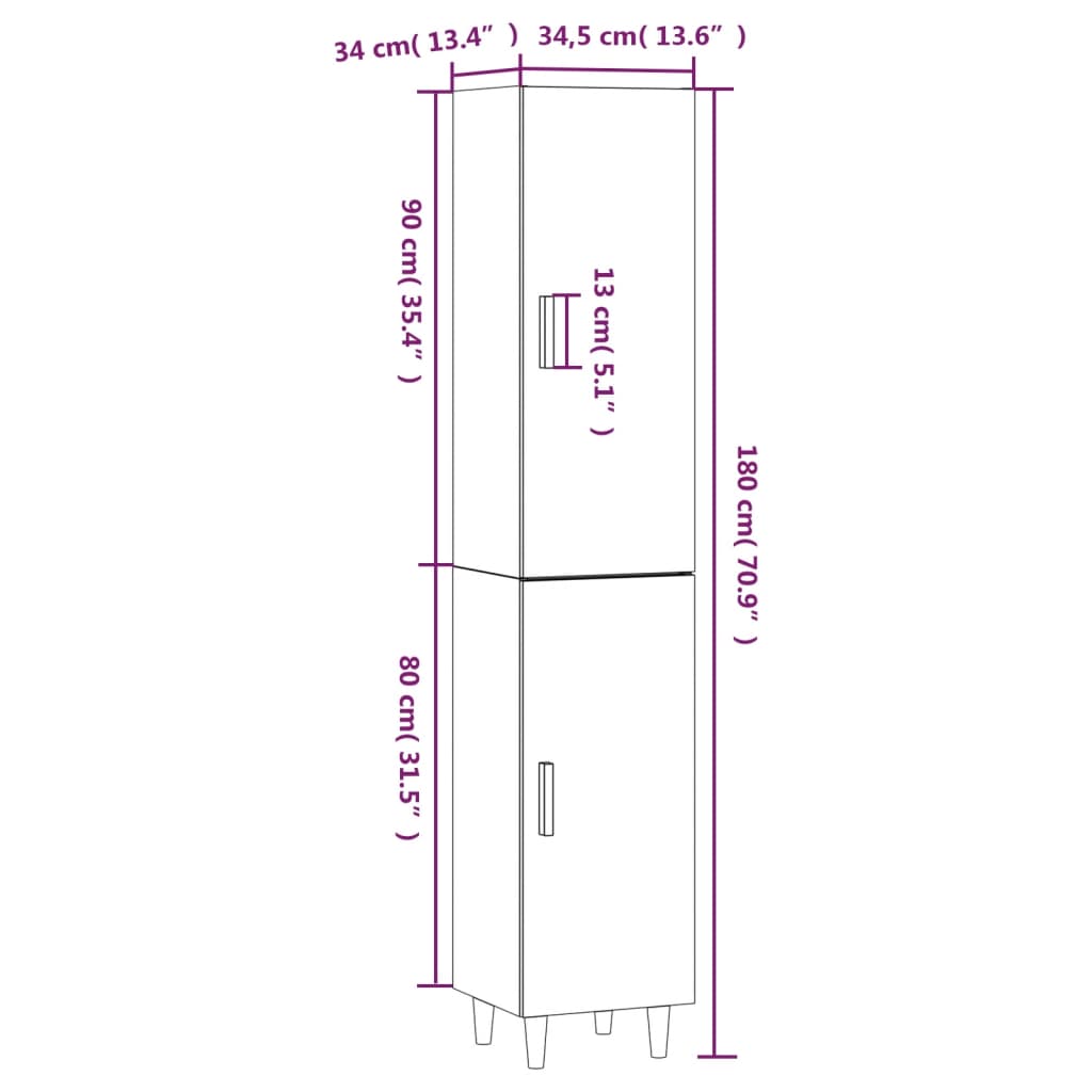 vidaXL Highboard Schwarz 34,5x34x180 cm Holzwerkstoff