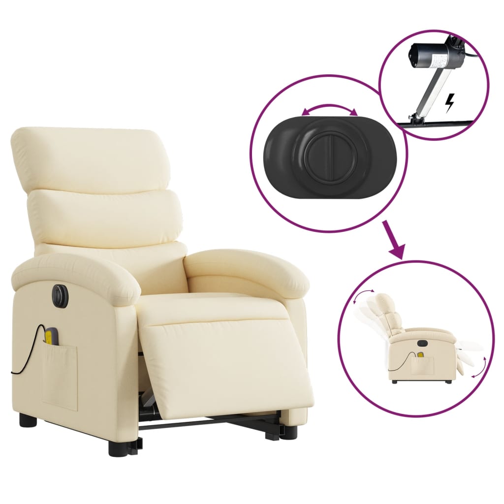 vidaXL Elektrischer Massagesessel mit Aufstehhilfe Creme Stoff