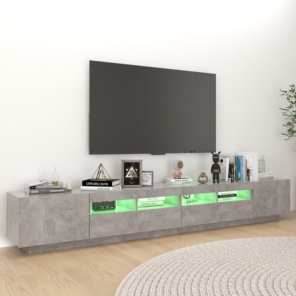 vidaXL TV-Schrank mit LED-Leuchten Betongrau 260x35x40 cm