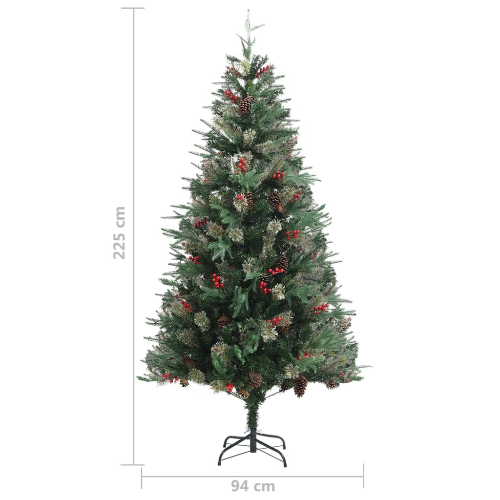 vidaXL Weihnachtsbaum mit Zapfen Grün 225 cm PVC & PE