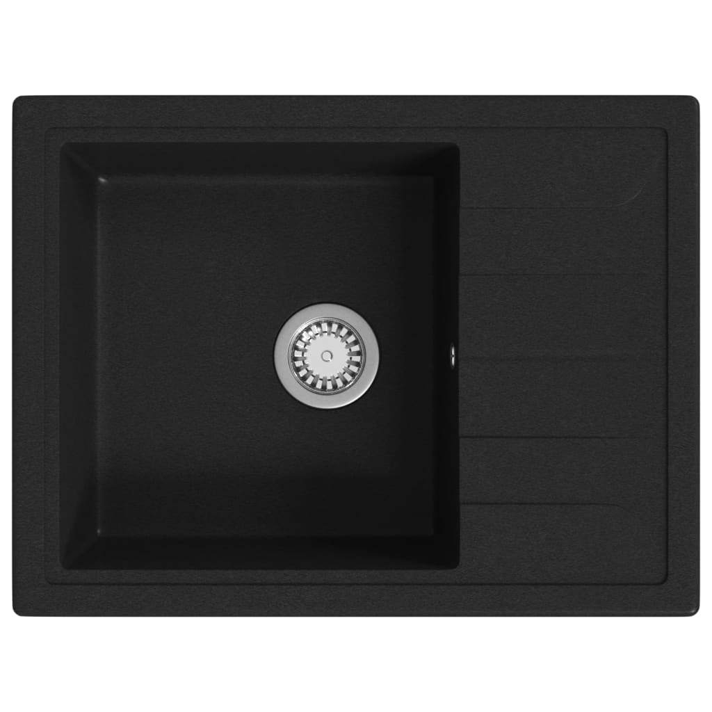 vidaXL Küchenspüle mit Überlauf Oval Schwarz Granit