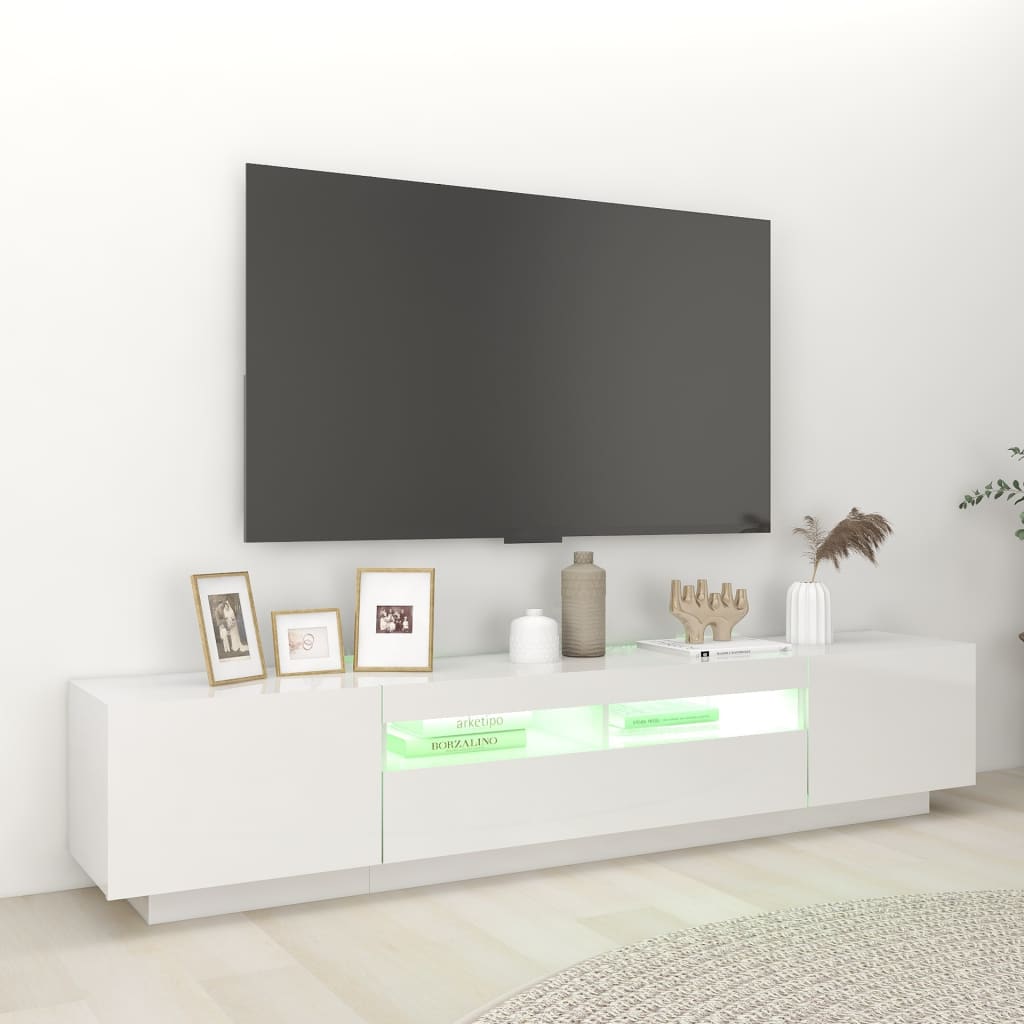 vidaXL TV-Schrank mit LED-Leuchten Hochglanz-Weiß 200x35x40 cm