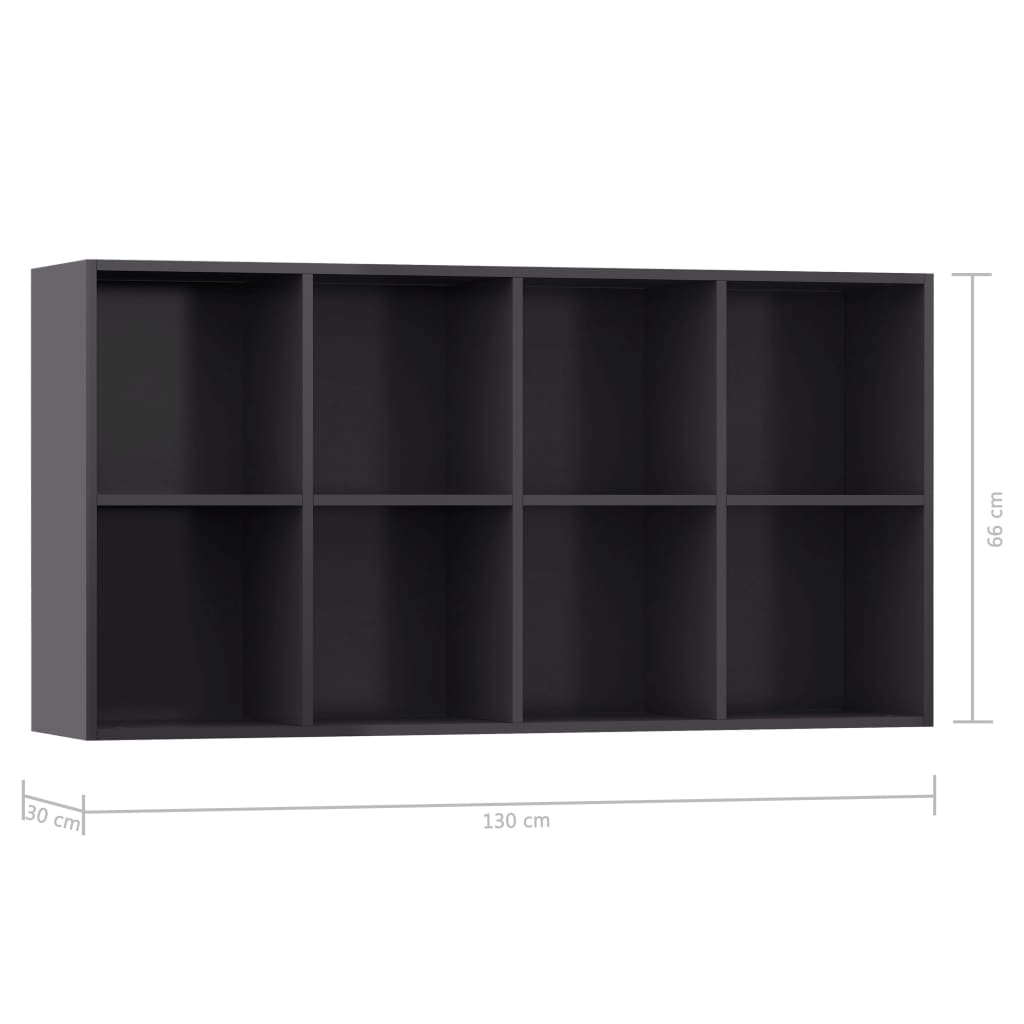 vidaXL Bücherregal/Sideboard Hochglanz-Grau 66×30×130 cm Holzwerkstoff
