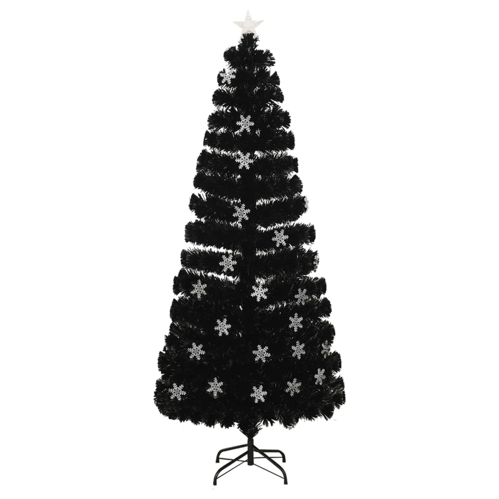 vidaXL Weihnachtsbaum mit LED-Schneeflocken Schwarz 210 cm Fiberoptik