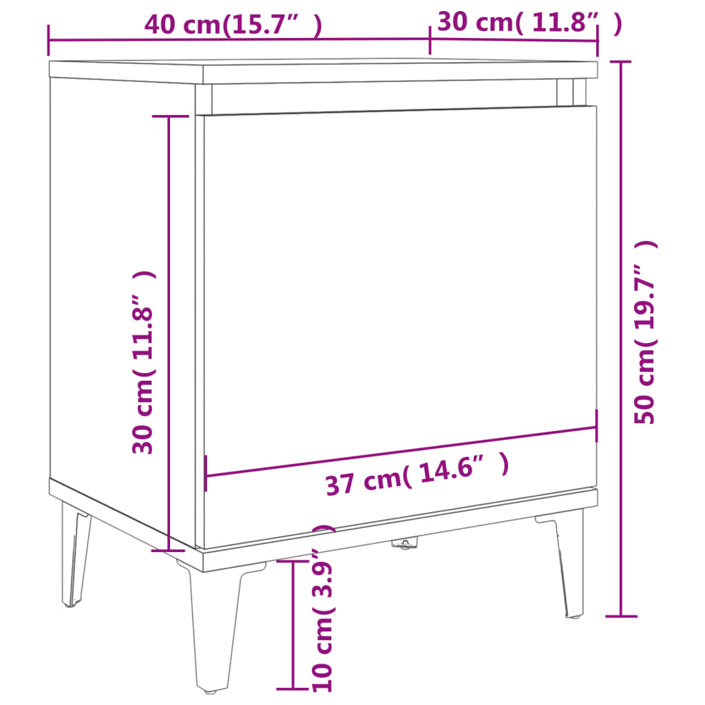 vidaXL Nachttisch mit Metallbeinen Räuchereiche 40x30x50 cm