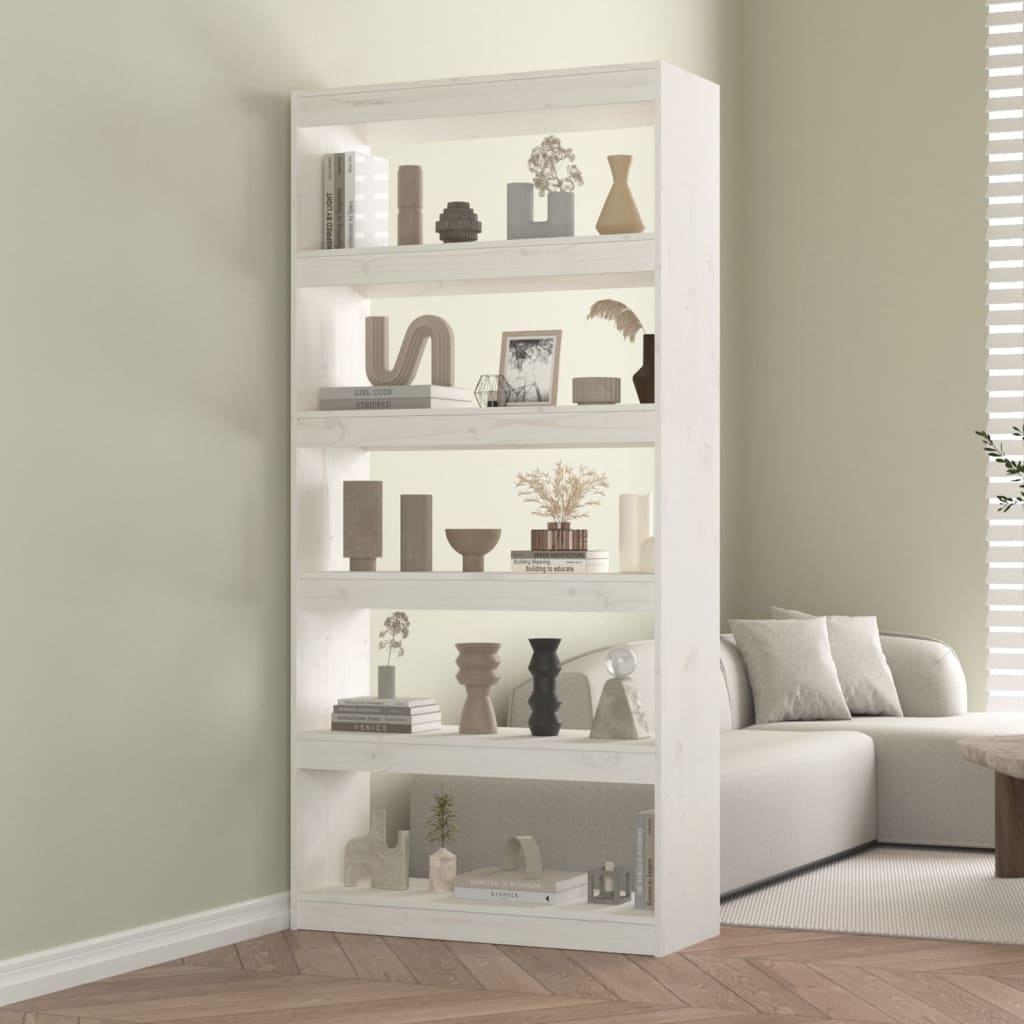 vidaXL Bücherregal/Raumteiler Weiß 80x30x167,4 cm Massivholz Kiefer