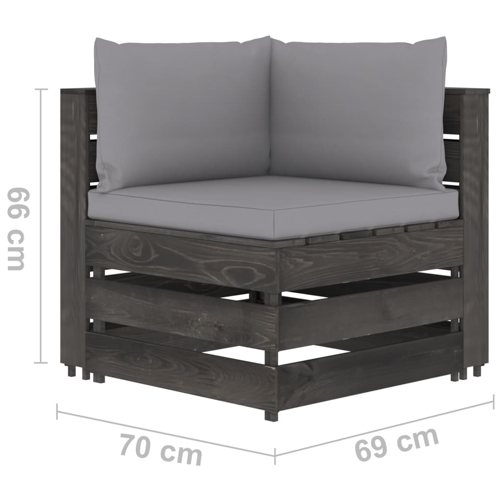 vidaXL 8-tlg. Garten-Lounge-Set mit Kissen Grau Imprägniertes Holz