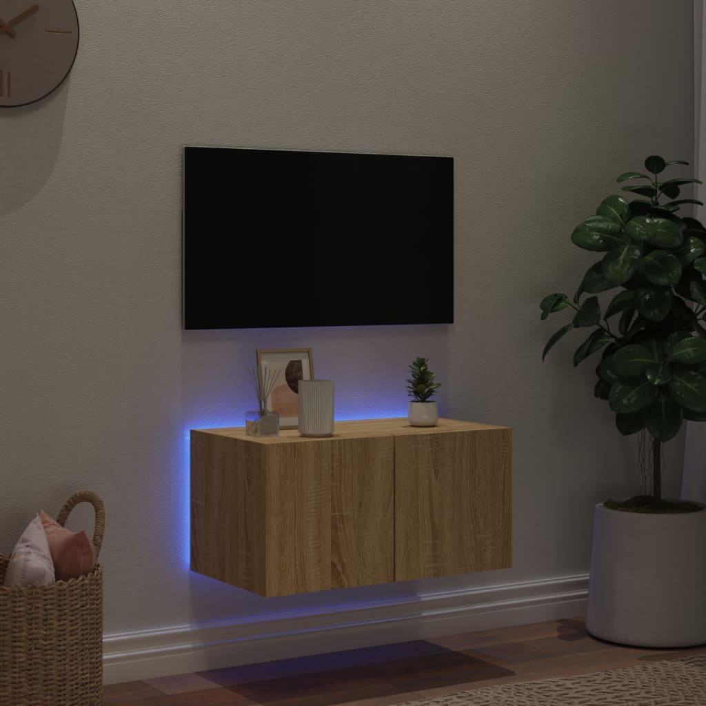 vidaXL TV-Wandschrank mit LED-Leuchten Sonoma-Eiche 60x35x31 cm