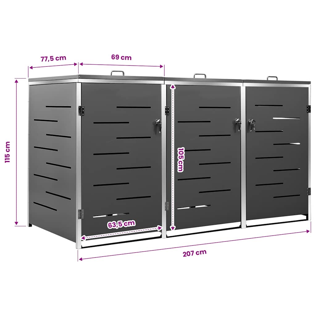 Hommdiy Mülltonnenbox Für 3 Tonnen – 207x77,5x115 Cm, Edelstahl, Verzinkt – Für 240L Mülltonnen, Mit Verschluss & Lüftung Hommdiy Mülltonnenbox Für 3 Tonnen – 207x77,5x115 Cm, Edelstahl, Verzinkt – Für 240L Mülltonnen, Mit Verschluss & Lüftung
