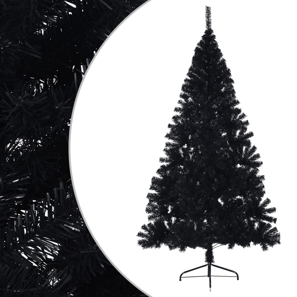 vidaXL Künstlicher Halb-Weihnachtsbaum mit Ständer Schwarz 180 cm PVC