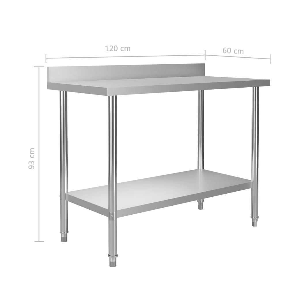 vidaXL Küchen-Arbeitstisch mit Aufkantung 120 x 60 x 93 cm Edelstahl