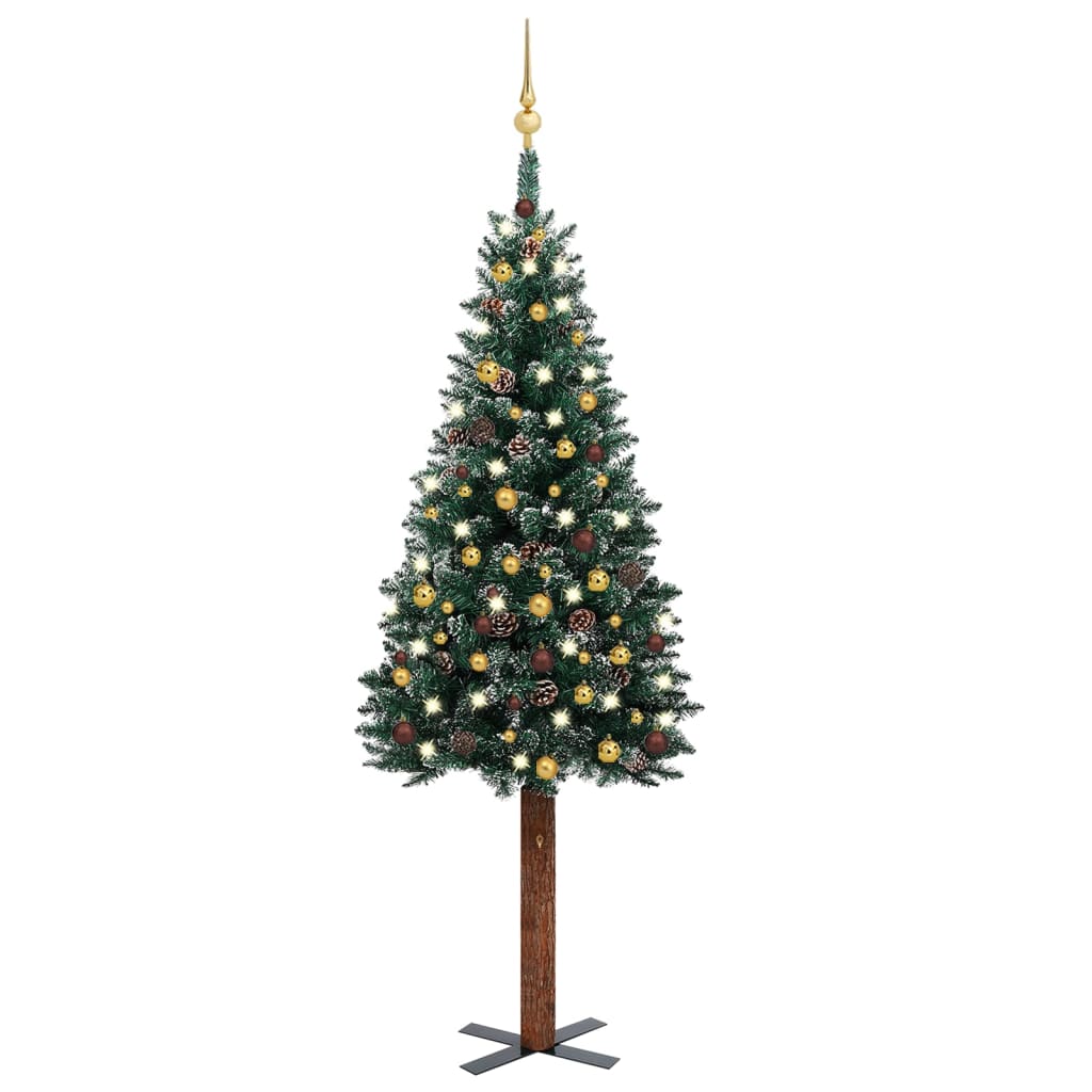 vidaXL Weihnachtsbaum Schlank mit Beleuchtung & Kugeln Grün 180 cm