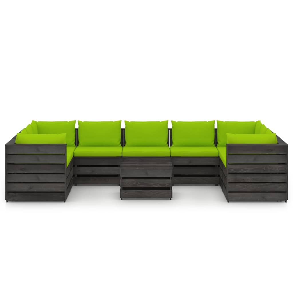 vidaXL 10-tlg. Garten-Lounge-Set mit Kissen Grau Imprägniertes Holz