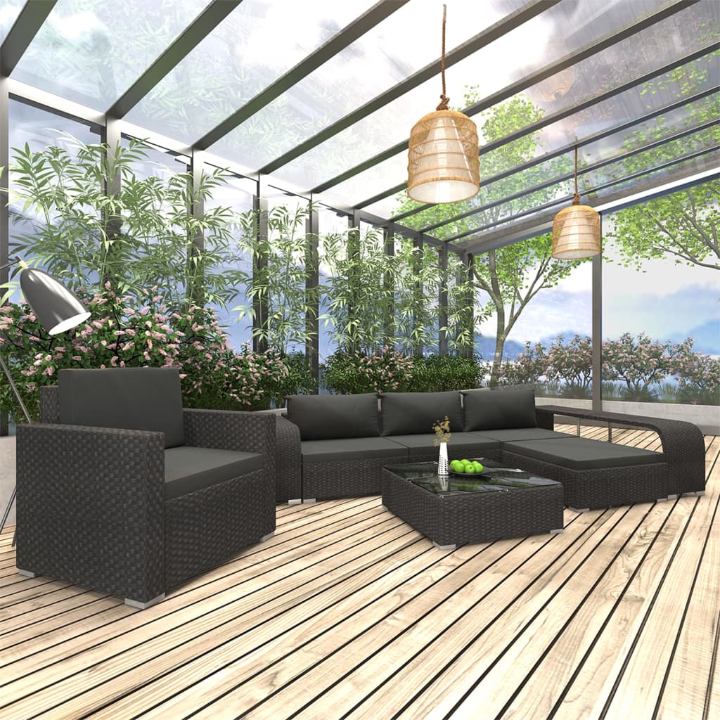 vidaXL 8-tlg. Garten-Lounge-Set mit Auflagen Poly Rattan Schwarz